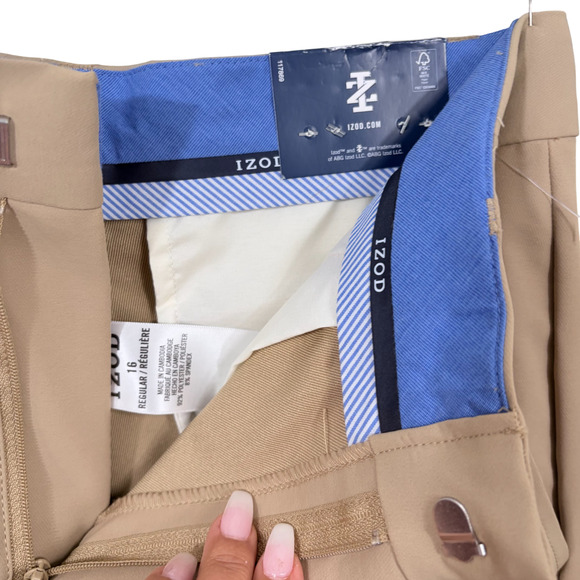 IZOD Flat Front Tan Khaki Performance Boys Dress Pants Size 16 Regular 30x31 - Picture 6 of 6